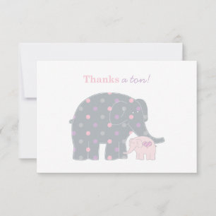 Mother Elephant Pink Purple Dots Baby Shower Thank You Card