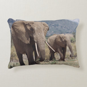 Mother elephant walking with elephant calf decorative cushion