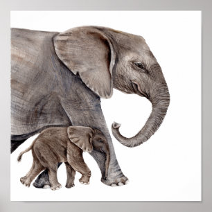 Mother Elephant with Baby Elephant Poster