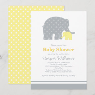 Mother Elephant Yellow Grey Dots Baby Shower Invitation