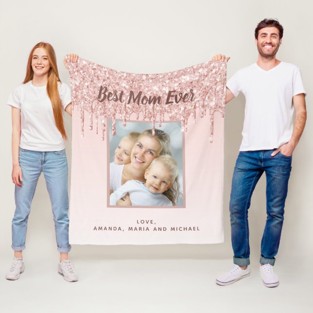 Mother Ever photo glitter blush pink Fleece Blanket (In Situ)