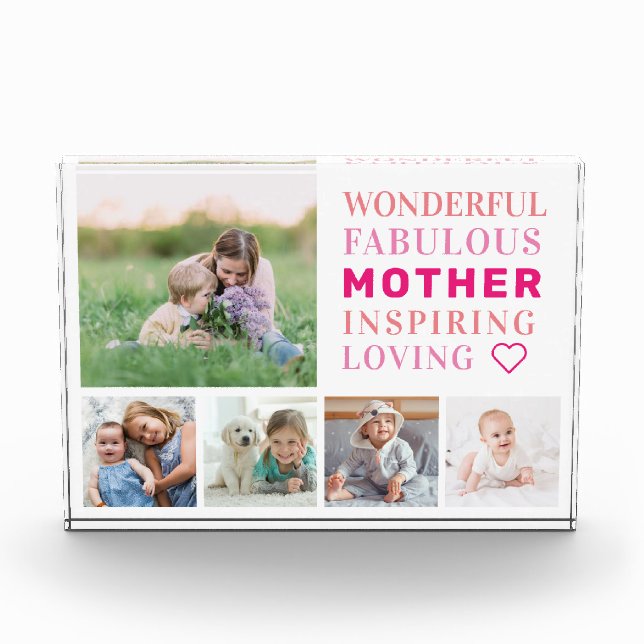 Mother Family Photo Collage Modern Typography Block (Front)