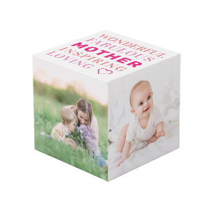 Mother Family Photo Collage Modern Typography Cube