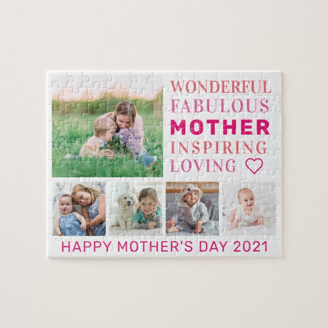 Mother Family Photo Collage Modern Typography Jigsaw Puzzle (Horizontal)