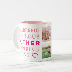 Mother Family Photo Collage Modern Typography Two-Tone Coffee Mug