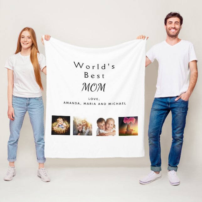 Mother family photo collage white black fleece blanket (In Situ)