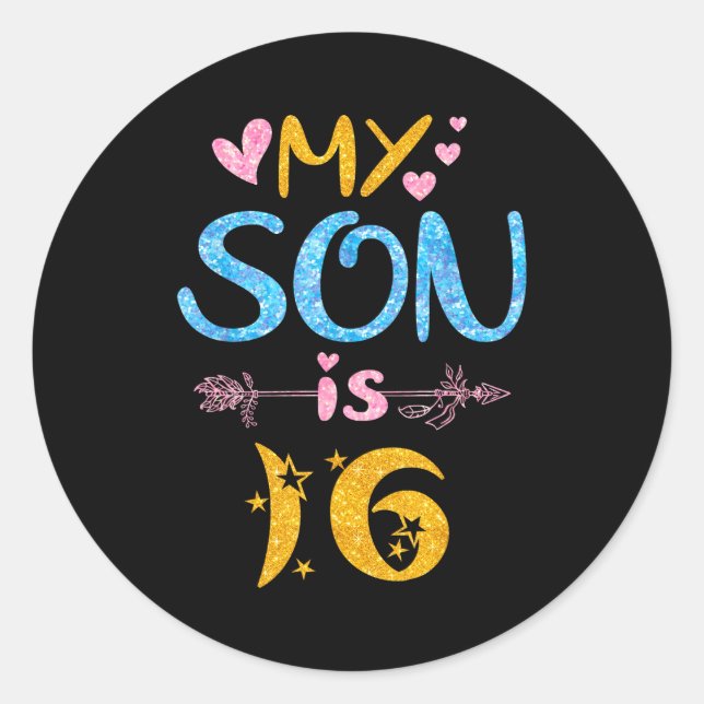 Mother father mom dad happy birthday son is 16 classic round sticker (Front)