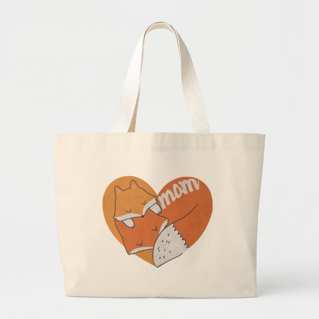 Mother Fox and Baby Fox Love Large Tote Bag (Front)