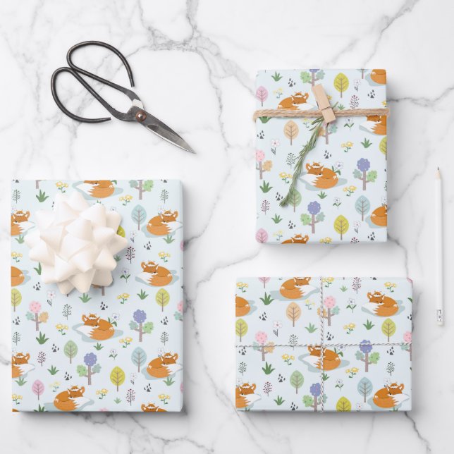 Mother Fox Baby Fox Sleeping In The Forest Wrapping Paper Sheet (Front)