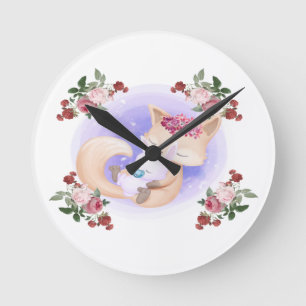 Mother Fox Hug Baby Bunny Rabbit Round Clock