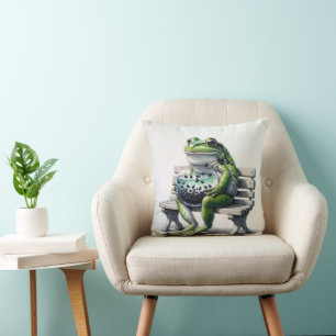 Mother Frog With Tadpoles In Fishbowl Cushion