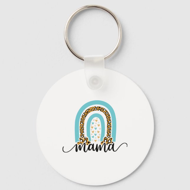 Mother Gift Rainbow Leopard Mama Key Ring (Front)
