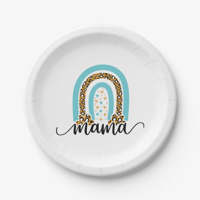 Mother Gift Rainbow Leopard Mama Paper Plate (Front)