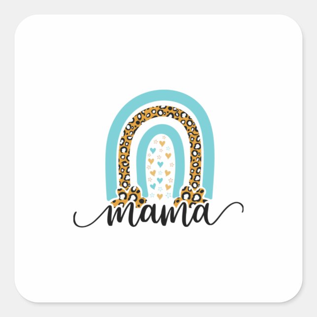 Mother Gift Rainbow Leopard Mama Square Sticker (Front)
