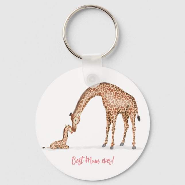 Mother giraffe and calf 'Best mum ever' keyring (Front)