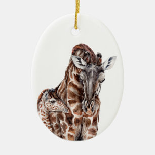 Mother Giraffe with Baby Giraffe Ceramic Tree Decoration