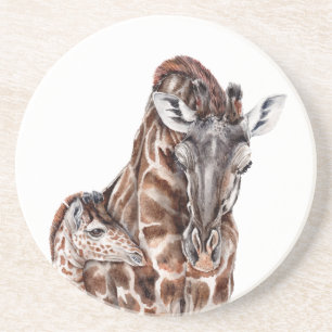 Mother Giraffe with Baby Giraffe Coaster