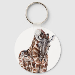 Mother Giraffe with Baby Giraffe Key Ring