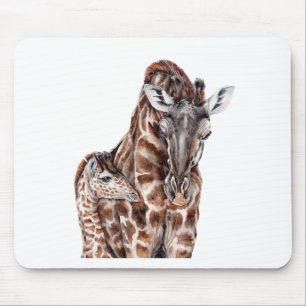Mother Giraffe with Baby Giraffe Mouse Pad