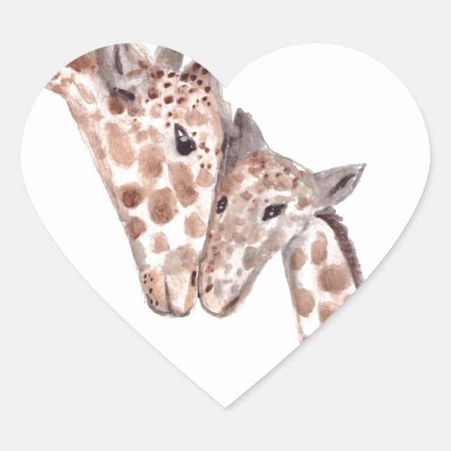 Mother giraffe with baby heart sticker (Front)