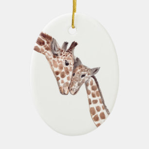 Mother giraffe with baby Safari Animal Wildlife  Ceramic Ornament
