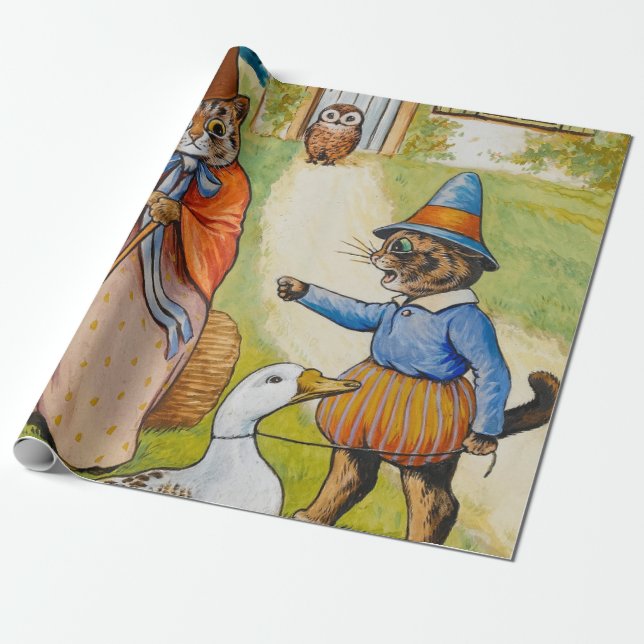 Mother Goose at Home by Louis Wain Wrapping Paper (Unrolled)