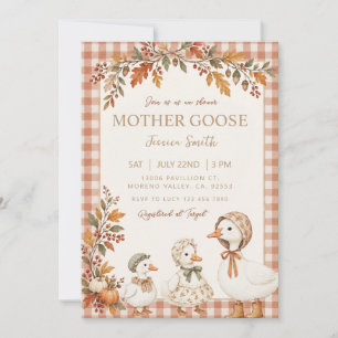 Mother Goose Baby Shower Fall Gingham Pumpkin Invitation