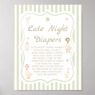 Mother Goose Baby Shower Late Night Diapers Game Poster