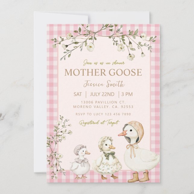 Mother Goose Baby Shower Pink Girl Invitation (Front)