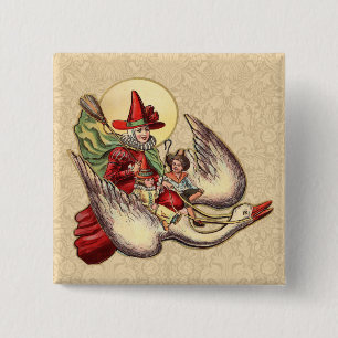 Mother Goose Child Antique Illustration 15 Cm Square Badge