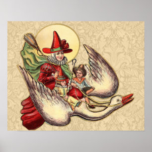 Mother Goose Child Antique Illustration Poster