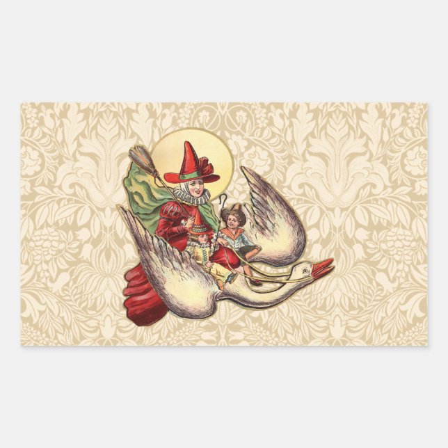 Mother Goose Child Antique Illustration Rectangular Sticker (Front)