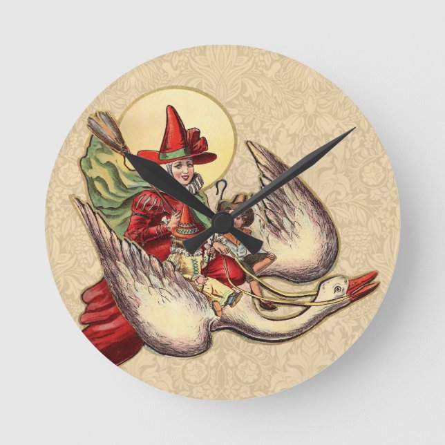Mother Goose Child Antique Illustration Round Clock (Front)