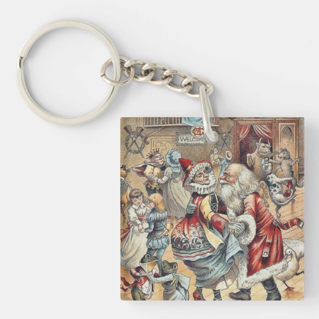 Mother Goose Dancing with Santa Claus Key Ring (Front)