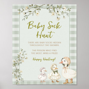 Mother Goose Gosling Baby Shower Baby Sock Hunt Poster