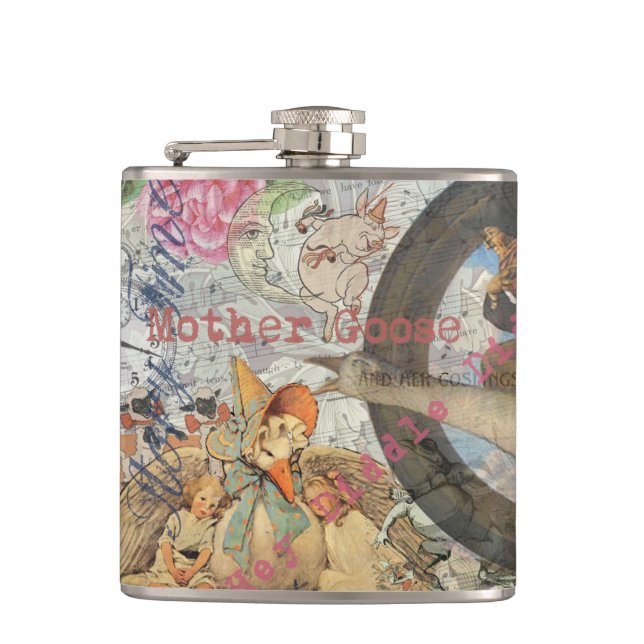 Mother Goose Nursery Rhyme Fairy Tale Hip Flask (Front)
