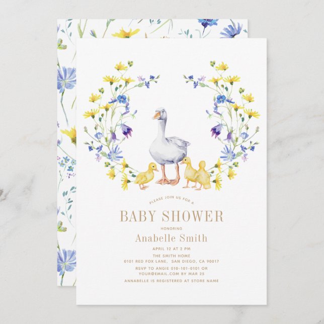 Mother Goose Nursery Rhyme Floral Girl Baby Shower Invitation (Front/Back)