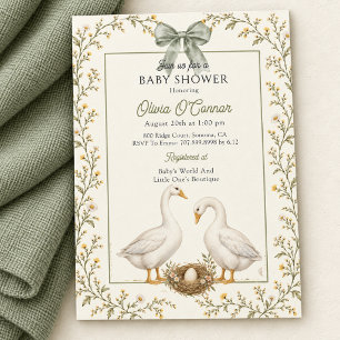 Mother Goose Sage Green Baby Shower Invitation