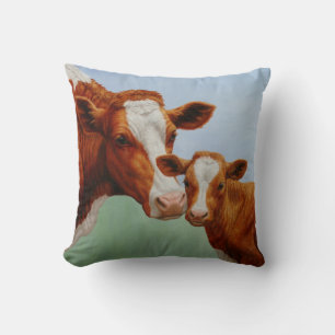 Mother Guernsey Cow and Cute Calf Cushion