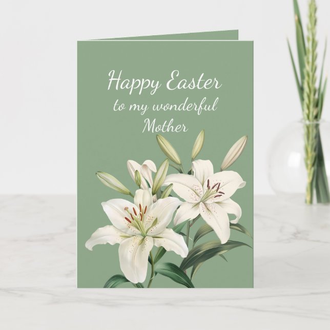 Mother Happy Easter White Easter Lily Flowers  Holiday Card (Front)