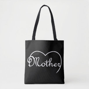 Mother heart on solid coloured tote bag