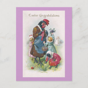 Mother Hen and Chicks Vintage Easter Holiday Postcard