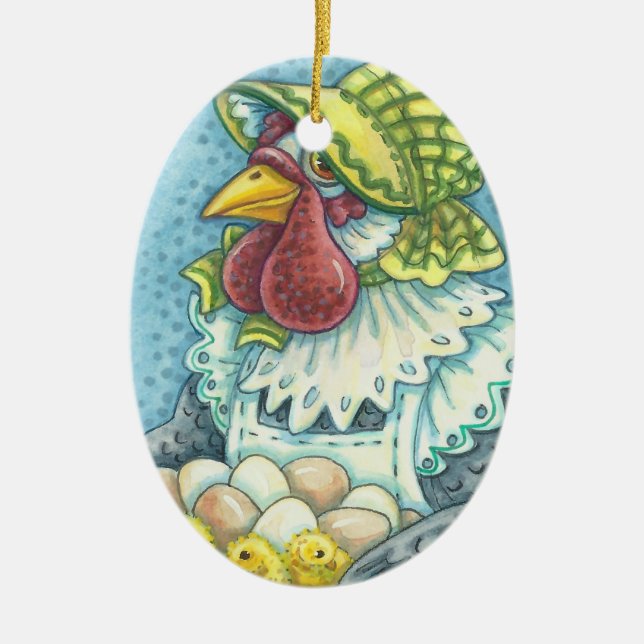 Mother Hen, CHICKEN FARM HOLIDAY ORNAMENT Oval (Front)