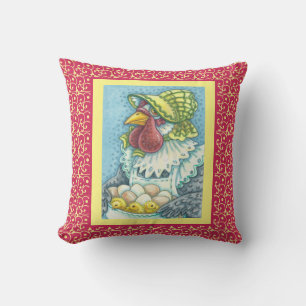 Mother Hen, Eggs & Chicks CHICKEN THROW PILLOW Red