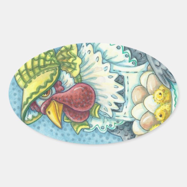 Mother Hen, Eggs & Chicks STICKERS Oval, Sheet (Front)