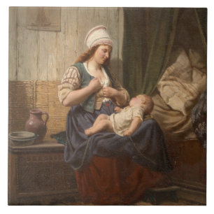 Mother Holding Her Child (by Rudolf Jordan) Ceramic Tile