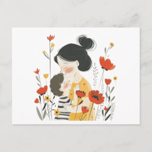 Mother Hugging her Son Asian Chinese Japanese Holiday Postcard