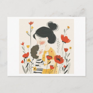 Mother Hugging her Son Asian Chinese Japanese Postcard
