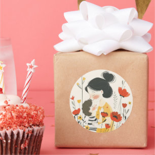 Mother Hugging her Son Classic Round Sticker