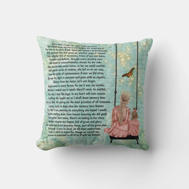 Mother in heaven sitting on swing poem cushion (Front)